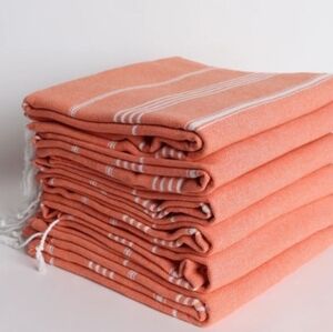 Towel 6 Orange White Striped 100 percent Turkish Cotton 38 x 71 Inches NWT NIP